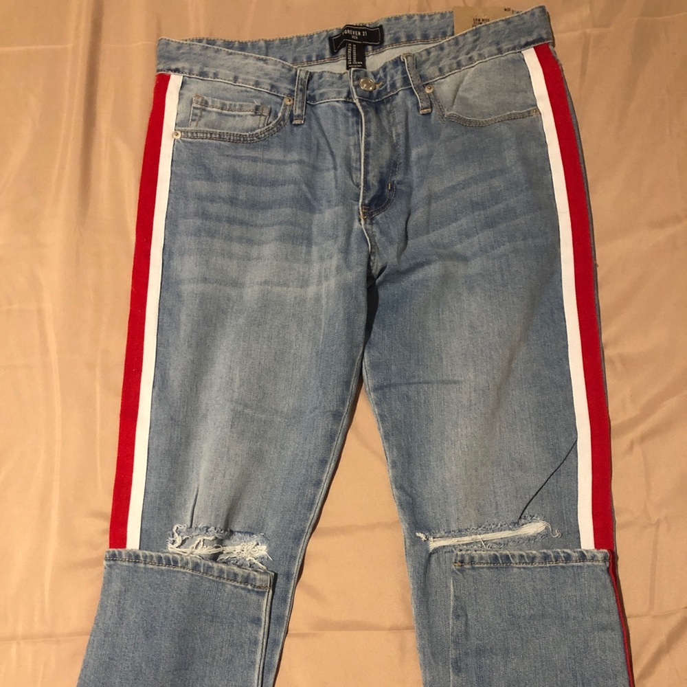 Slim Fit Jeans with Strip on the Leg